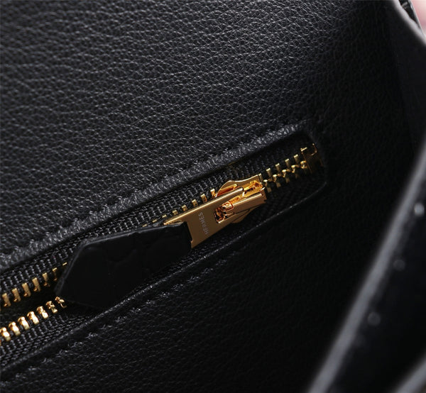 HM CONSTANCE 23 BLACK CROCODILE EMBOSSED CALFSKIN GOLD HARDWARE