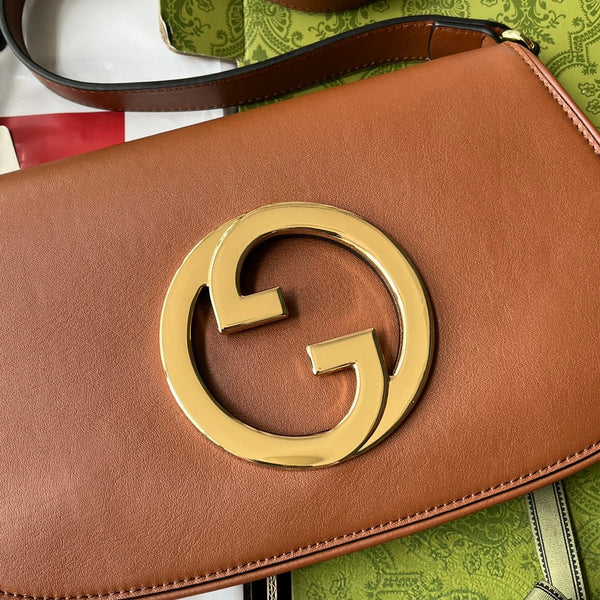 BORSA A TRACOLLA BLONDIE 28 IN PELLE DI AGNELLO MARRONE BRONZO E FERRAMENTA ORO