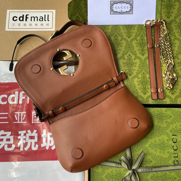 BORSA A TRACOLLA BLONDIE 28 IN PELLE DI AGNELLO MARRONE BRONZO E FERRAMENTA ORO