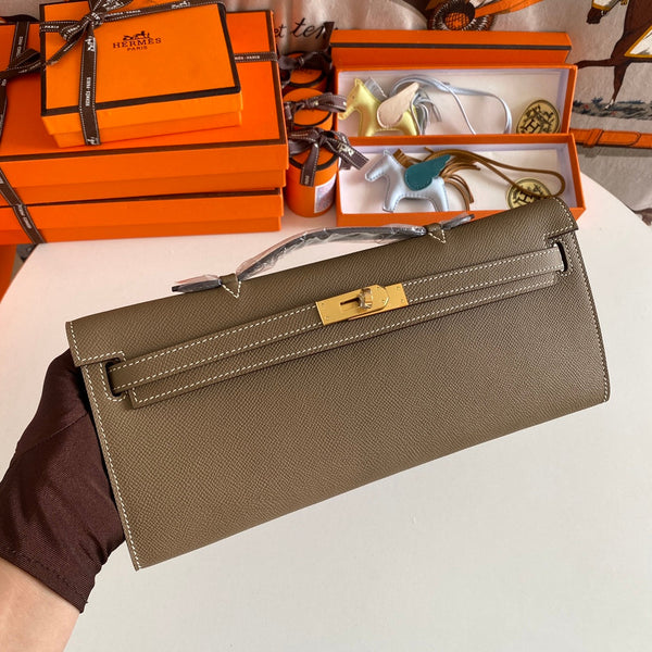 HM Kelly Cut 31 Etoupe Pelle Epsom Hardware dorato 229054