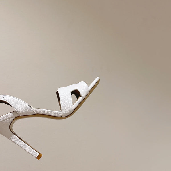 SANDALO SLINGBACK ETERNITE 105 BIANCO MIX PELLE DI AGNELLO MARRONE CHIARO