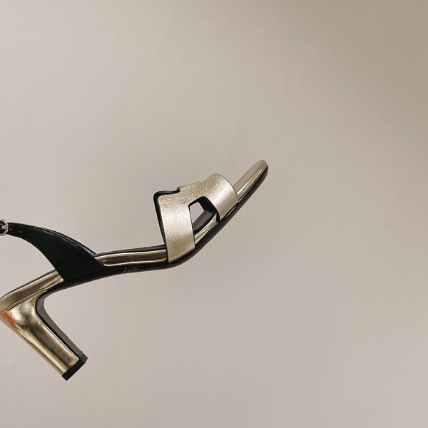 SANDALO SLINGBACK ETERNITE 75 NERO MIX ARGENTO PELLE DI AGNELLO