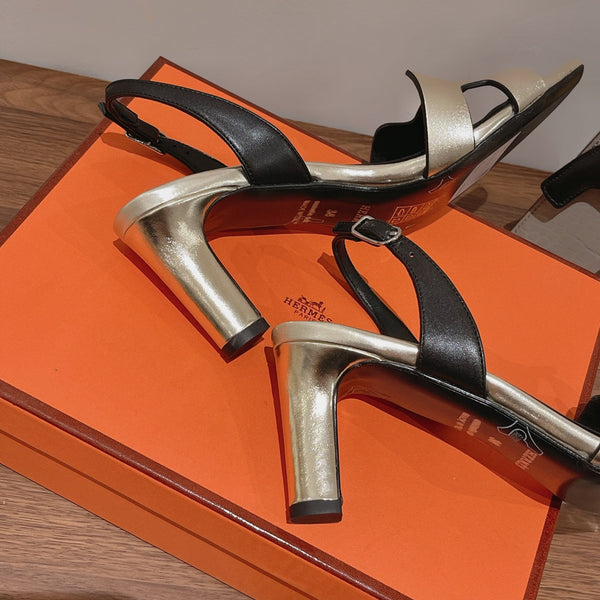 SANDALO SLINGBACK ETERNITE 75 NERO MIX ARGENTO PELLE DI AGNELLO