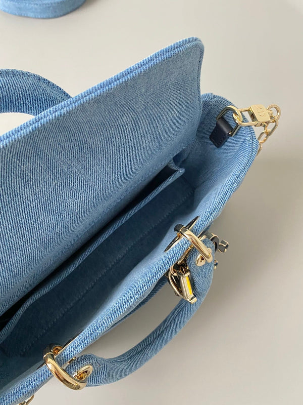 BORSA D-JOY MEDIA 26 IN DENIM MACROCANNAGE AZZURRO