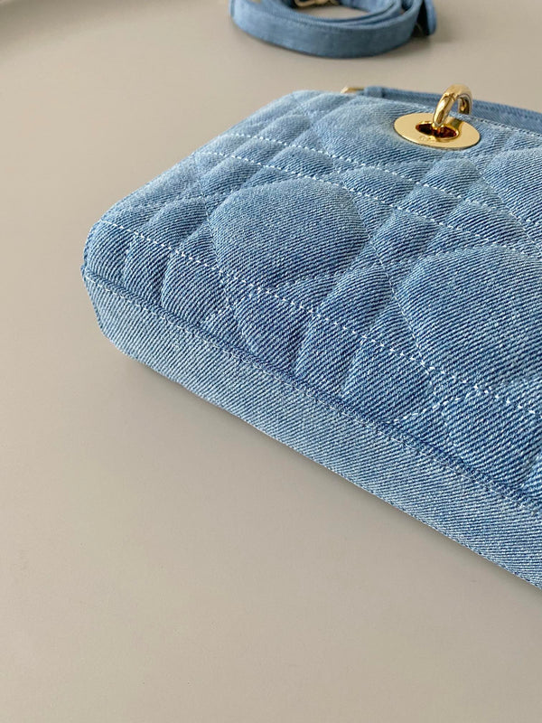 BORSA D-JOY MEDIA 26 IN DENIM MACROCANNAGE AZZURRO