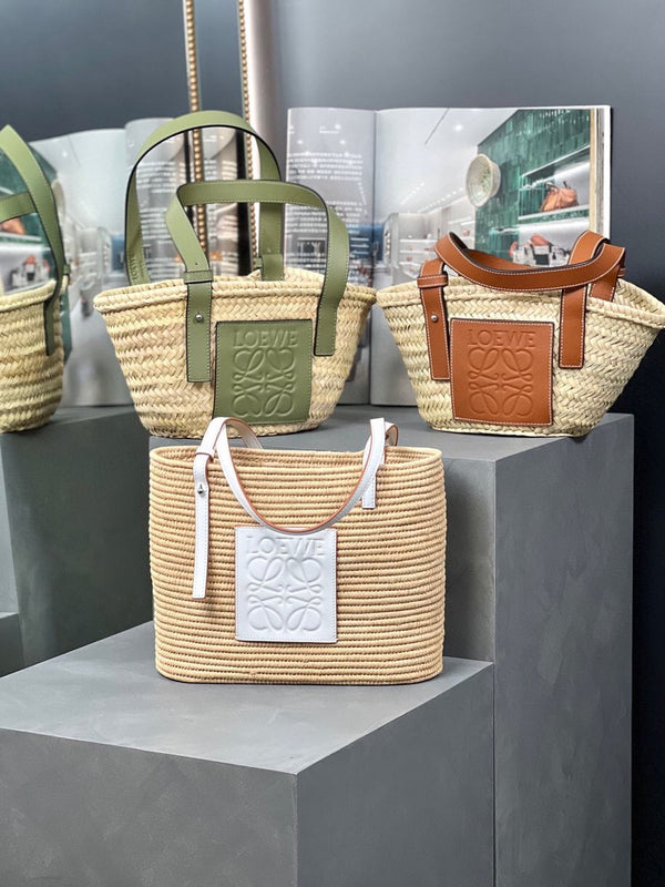 SMALL SQUARE 28 BASKET BAG IN RAFFIA AND WHITE CALFSKIN