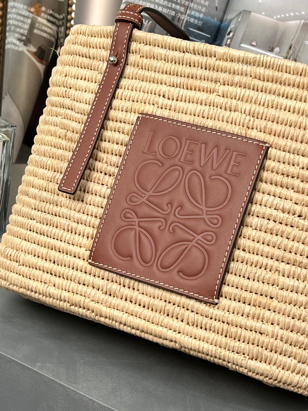 SMALL SQUARE 28 BASKET BAG IN RAFFIA AND CALFSKIN