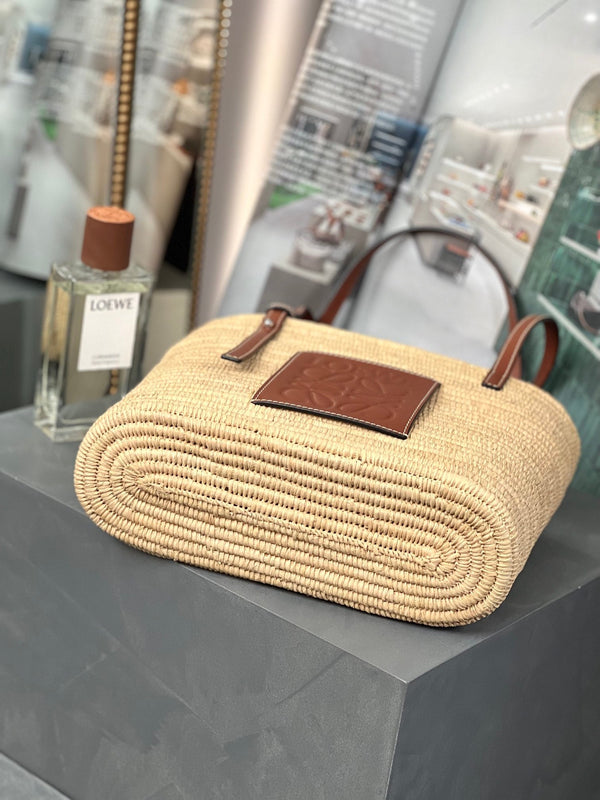 SMALL SQUARE 28 BASKET BAG IN RAFFIA AND CALFSKIN
