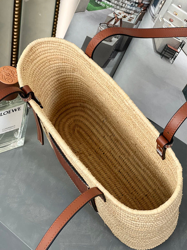 SMALL SQUARE 28 BASKET BAG IN RAFFIA AND CALFSKIN