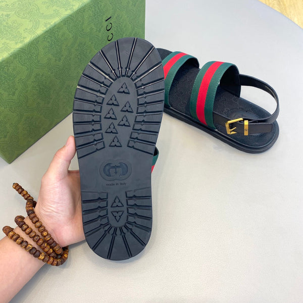 GG Men's Web Sandals Black Green Canvas 558892