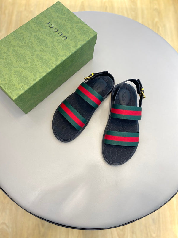 GG Men's Web Sandals Black Green Canvas 558892
