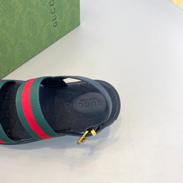 GG Men's Web Sandals Black Green Canvas 558892