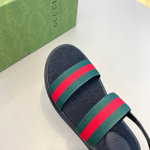 GG Men's Web Sandals Black Green Canvas 558892