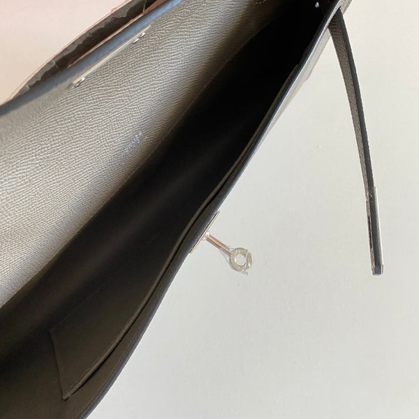 HM Kelly Cut 31 Fossil Gray Epsom Leather Silver Hardware 229053