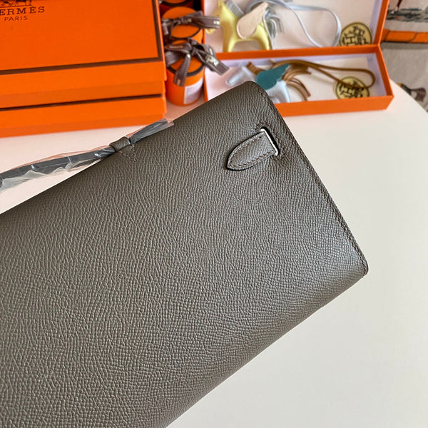 HM Kelly Cut 31 Fossil Gray Epsom Leather Silver Hardware 229053