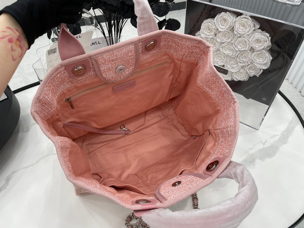 Borsa CC Deauville in tweed, pelle rosa, hardware argento 6