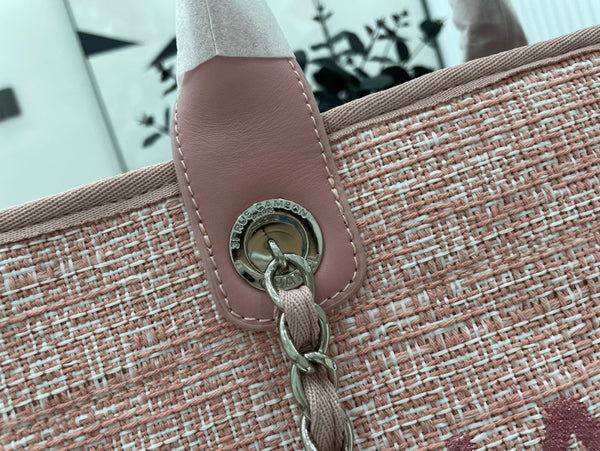 Borsa CC Deauville in tweed, pelle rosa, hardware argento 6