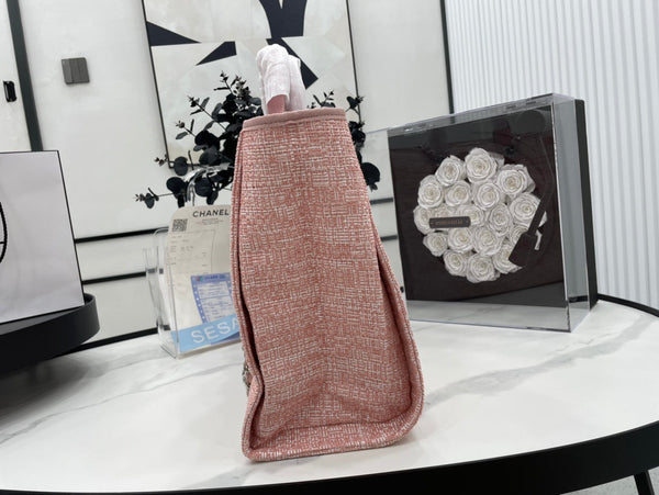 Borsa CC Deauville in tweed, pelle rosa, hardware argento 6