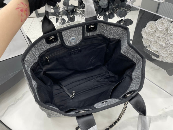 Borsa CC Deauville in tweed, pelle nera, hardware argento 8