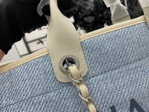 Borsa CC Deauville in tweed, pelle beige chiaro, finiture in argento 15