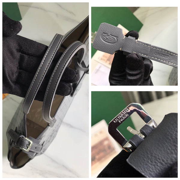 CHIEN GRIS BAG 33 IN GREY BLACK GOYARDINE CANVAS AND CALFSKIN TRIM