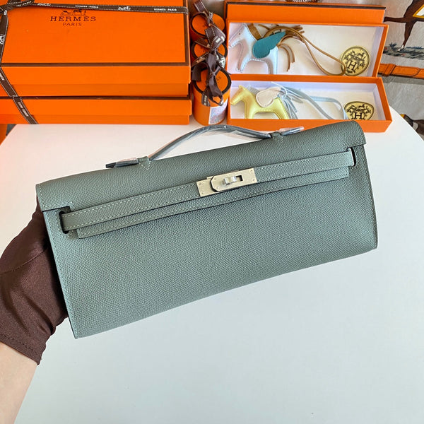 HM Kelly Cut 31 Pelle Epsom grigio cenere con finiture in argento 229039