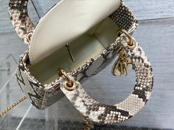 BORSA MINI LADY 17 IN PELLE DI PITONE MARRONE SCURO