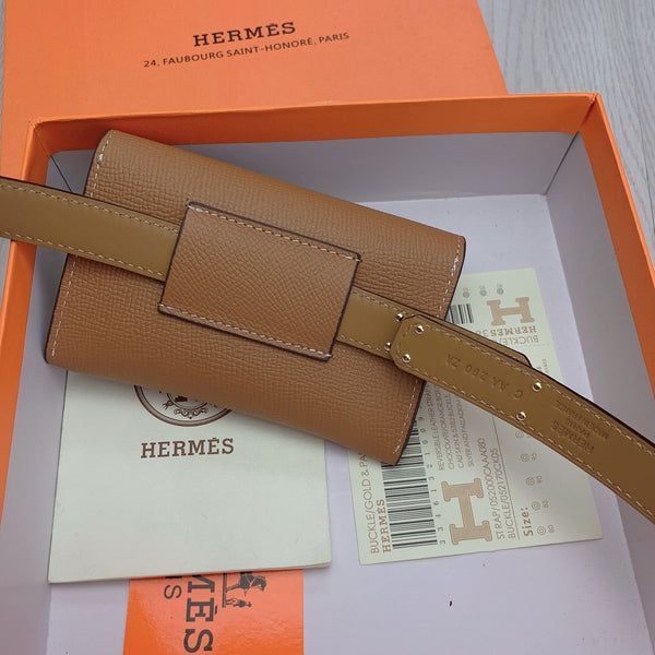 hm kelly belt 18mm with pocket gold calfskin gold buckle