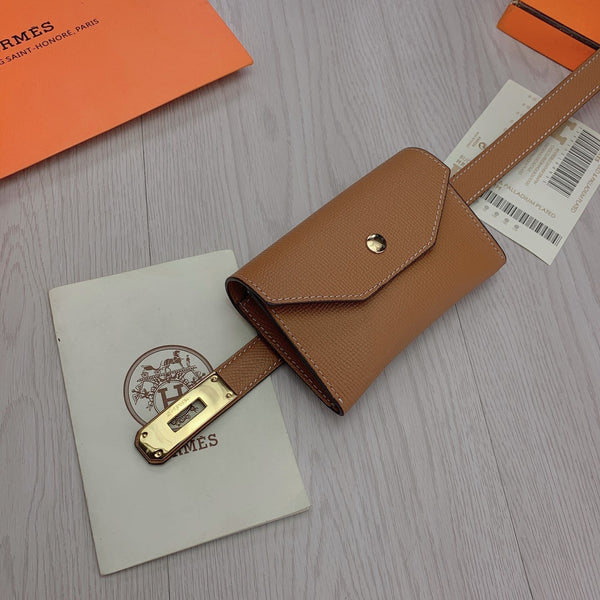 hm kelly belt 18mm with pocket gold calfskin gold buckle