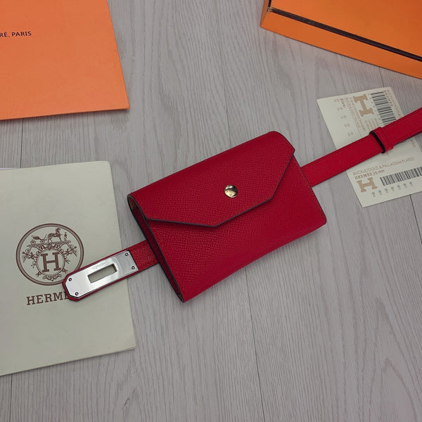 hm kelly belt 18mm with pocket dark red calfskin