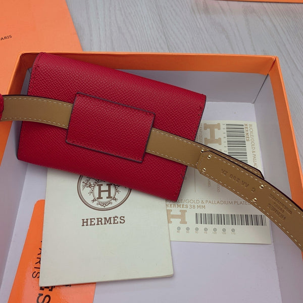 hm kelly belt 18mm with pocket dark red calfskin