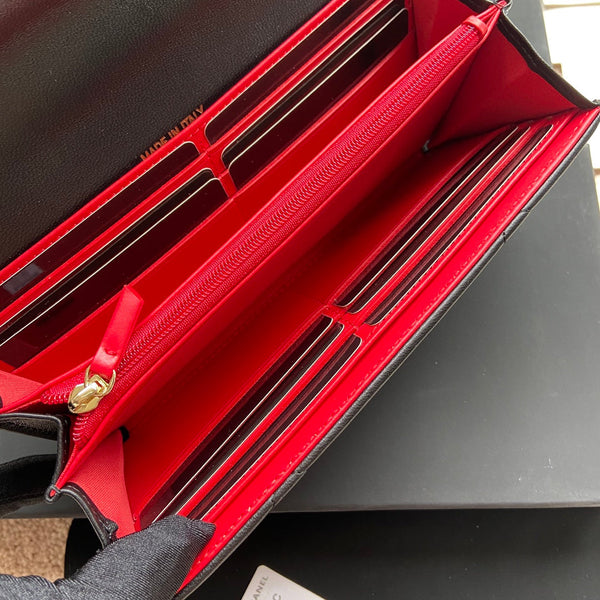 Portafoglio lungo CC 19 19cm in pelle di vitello nera