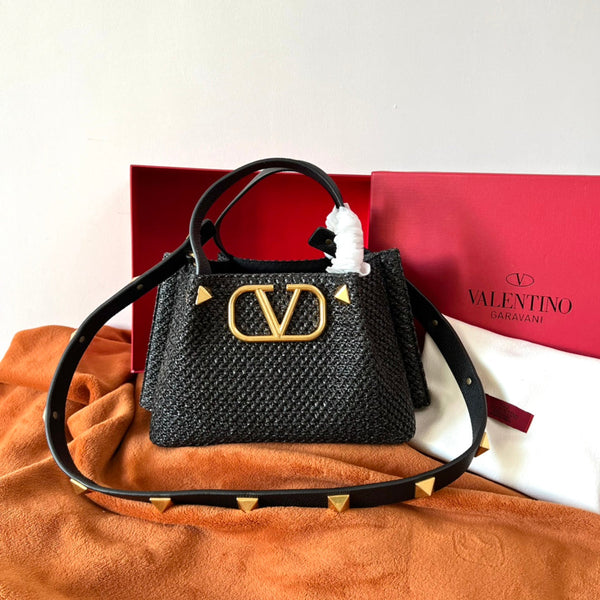 Valentino Spring and Summer Tote Bag Black Raffia 552569