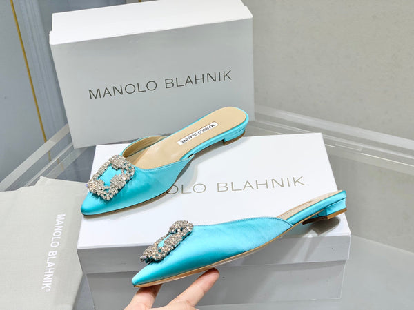 Manolo Buckle Flast Mules Electric Silk 327511