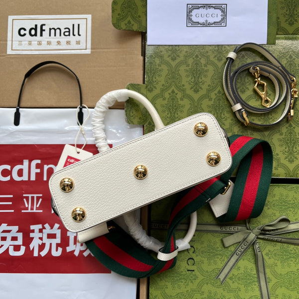 BORSA TOTE GGxADIDAS HORSEBIT 1955 20 CON CINTURINO IN PELLE DI VITELLO BIANCA E NERA, FERRAMENTA ORO