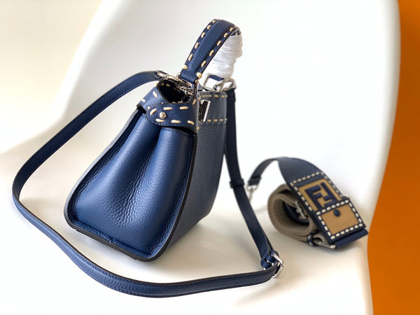 Sac Peekaboo Mini Selleria 23 cm en cuir bleu avec surpiqûres sellier ton sur ton