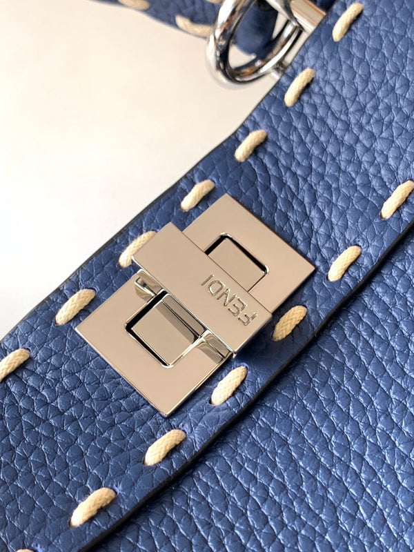 Sac Peekaboo Mini Selleria 23 cm en cuir bleu avec surpiqûres sellier ton sur ton