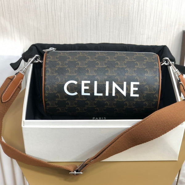BORSA CILINDRICA 22 IN PELLE DI VACCA CON MOTIVO NERO