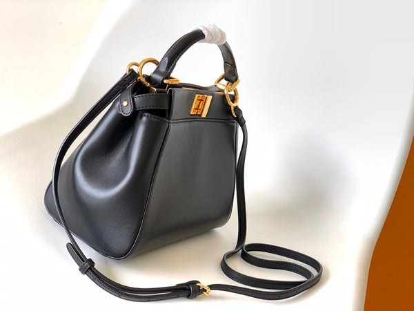 Borsa Peekaboo Mini da 23 cm in pelle di agnello nera con finiture dorate