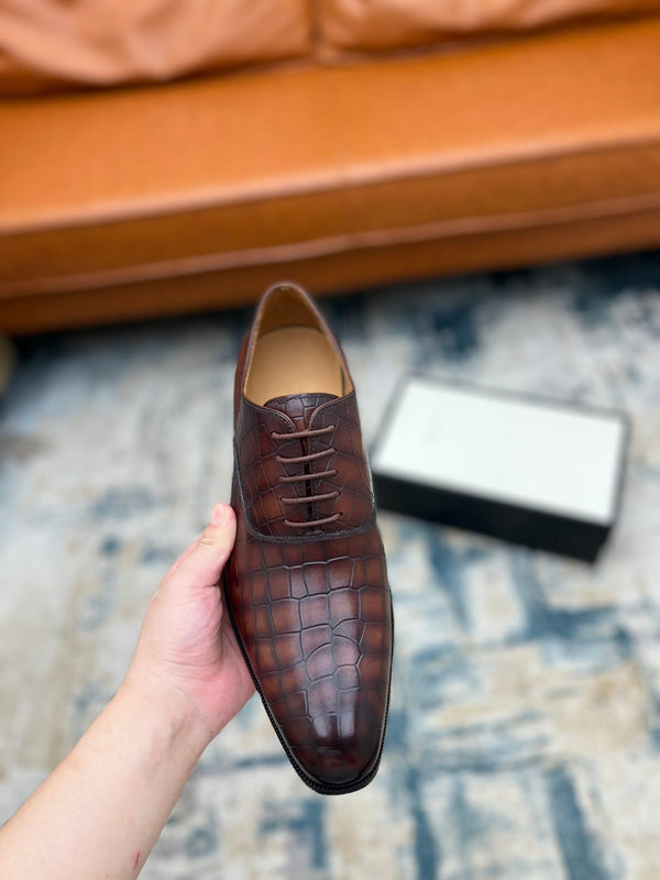 GG Men's Dress Shoe Brown Crocodile Embossed Calfskin 533108