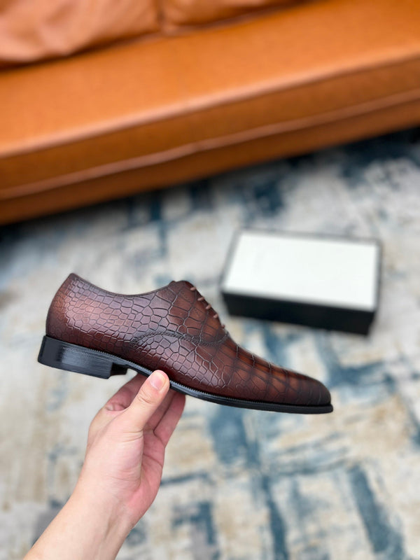 GG Men's Dress Shoe Brown Crocodile Embossed Calfskin 533108