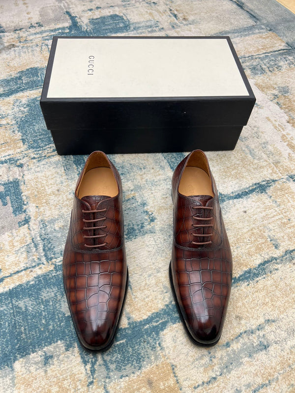 GG Men's Dress Shoe Brown Crocodile Embossed Calfskin 533108