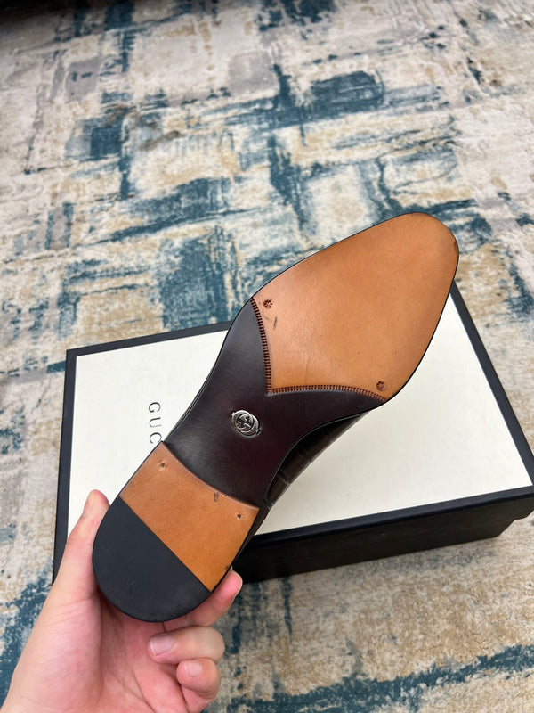 GG Men's Dress Shoe Dark Green Crocodile Embossed Calfskin 533109