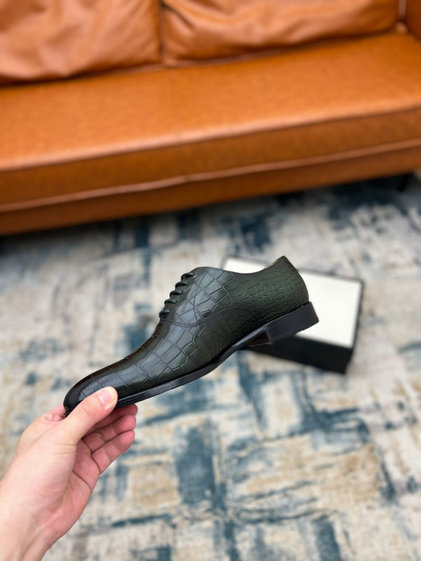 GG Men's Dress Shoe Dark Green Crocodile Embossed Calfskin 533109