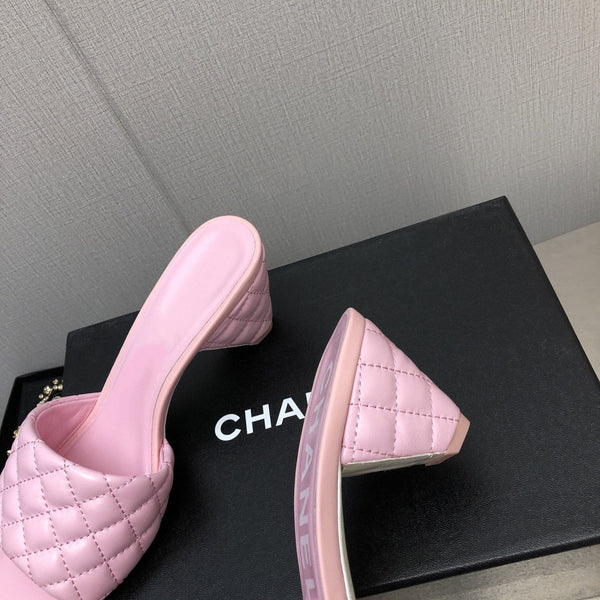 cc rev cone heel mule slide sandal pink quilted lambskin 6cm