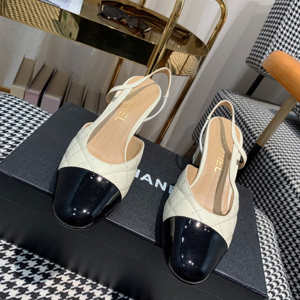 slingback 60mm pelle di vitello trapuntata color crema pelle di vitello verniciata nera