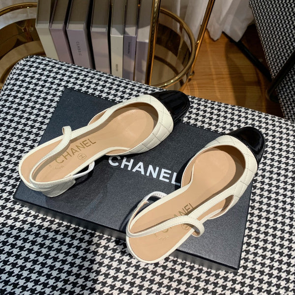 slingback 60mm pelle di vitello trapuntata color crema pelle di vitello verniciata nera