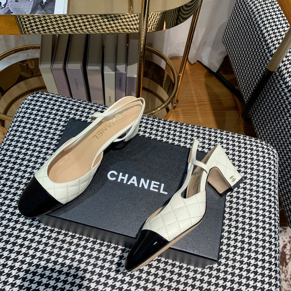 slingback 60mm pelle di vitello trapuntata color crema pelle di vitello verniciata nera