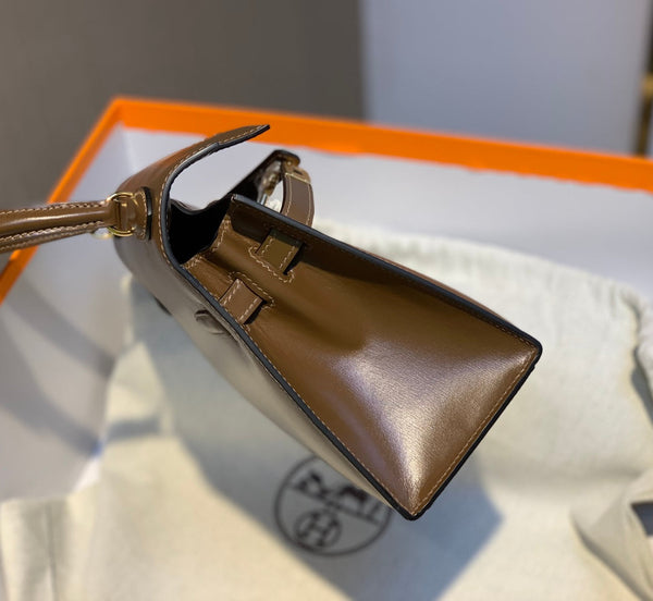KELLY MINI 20 BAG IN CHOCOLATE BROWN SMOOTH CALFSKIN WITH GOLD HARDWARE (MADE - TO - ODER)