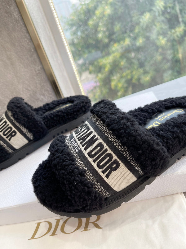 CD 25 Flat Slippers Black Wool 395566